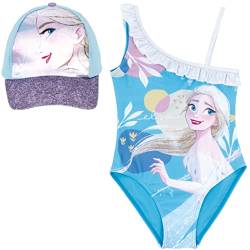 Frozen Disney Elsa Badeanzug für Strand oder Pool + Frozen Cap für Mädchen | Disney Frozen Badeanzug und Kappe | Frozen Badeanzug mit Rüsche und Disney Cap, blau, 8 Jahre von Requeteguay Urban RU