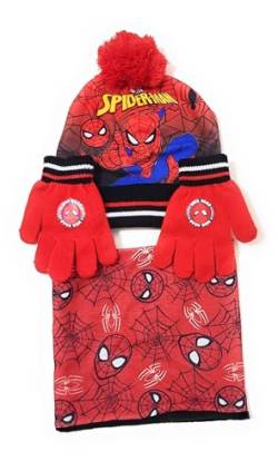 Spiderman Marvel's Mütze, Schlauchschal und Handschuhe für Kinder | Spiderman Marvel-Hut Winterset mit Innenfutter und Handschuhen, rot, 52 von Requeteguay Urban RU