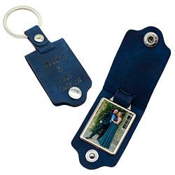 Foto PU Leder Schlüsselanhänger klappbar personalisiert individuell mit Wunschfoto Geschenkidee Blau von Reskey