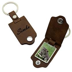 Foto PU Leder Schlüsselanhänger klappbar personalisiert individuell mit Wunschfoto Geschenkidee Braun von Reskey