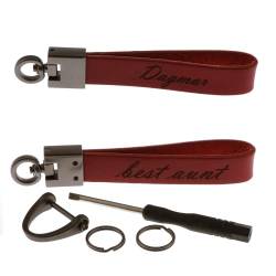 Leder Schlüsselanhänger mit Name Wunschname personalisiert individuell farbig Gravur Rot von Reskey