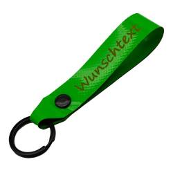 Schlüsselanhänger mit Name Wunschname personalisiert individuell aus LKW Planenstoff farbig Hell Grün von Reskey