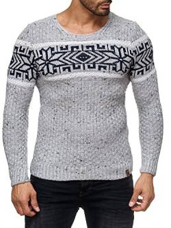 Herren Strickpullover Rundhals Norwegerpullover Muster RS-18003 Grau S von Reslad