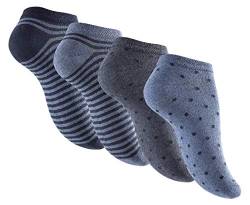 Reslad Damen Motiv Socken (8 x Paar) süße Söckchen für Frauen aus Baumwolle mit Streifen, Punkte, Herzen | Damensocken Sneaker Socken Füßlinge 8 Paar | Dot-Stripes Blau 35-38 von Reslad