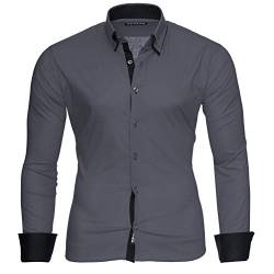 Reslad Hemd Herren Grau Hemden Herrenhemd Männer Hemd Slim Fit Langarm Hemd Grau Business Businesshemden Bügelfrei Hochzeit Anthrazit-Schwarz Gr. L von Reslad