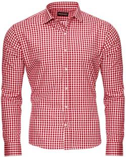 Reslad Hemd Rot Kariert Slim Fit Herrenhemden Langarm Oberhemden Herren Kariert Karo Männerhemd Kentkragen RS-7007 Rot Groesse L von Reslad