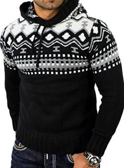 Reslad Herren Grobstrick Pullover Norweger Winter Kapuzenpullover RS-3013 Schwarz XL von Reslad