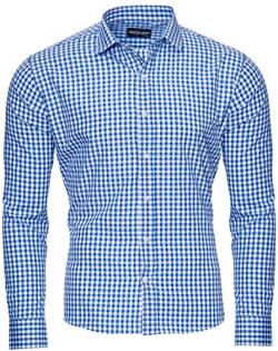 Reslad Herren Hemd Slim Fit Bürohemd Männerhemd Karohemd Männer Blau Weiß Kariertes Hemd Herren Bügelfrei RS-7007 Blau M von Reslad