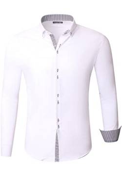 Reslad Herren Hemd Slim Fit l Medford Langarm Männer Business Kontrast Hemden Bügelleicht RS-7117 Weiß 2XL von Reslad