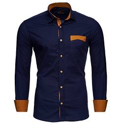 Reslad Herren Hemd bügelleicht Elegantes Männer Oberhemd Langarmhemd Businesshemd modern Slim Fit Neu RS-7205 Dunkelblau L von Reslad