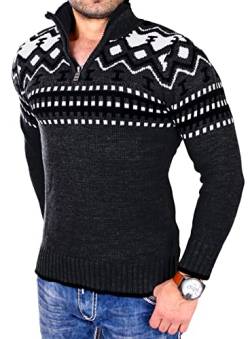 Reslad Herren Strickpullover Crewneck Zipper Winterpullover für Männer Norweger Pullover RS-3110 (3XL, Dunkelgrau) von Reslad