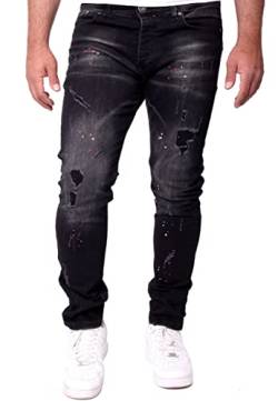 Reslad Jeans Herren Color-Splashes Stretch Denim Destroyed Jeanshose Männer-Hose Slim Fit RS-2101 Schwarz W31 / L32 von Reslad