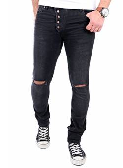 Reslad Jeans-Herren Knie Zerrissen Slim Fit Denim Destroyed Jeans-Hose RS-2067 Schwarz W30 / L32 von Reslad