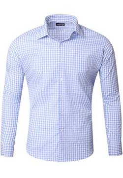 Reslad Kariertes Hemd-Herren Slim Fit Freizeithemd kariert Hemd Trachtenhemd Karo-Hemd RS-7007 Hellblau L von Reslad