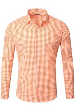 Reslad Kariertes Hemd-Herren Slim Fit Freizeithemd kariert Hemd Trachtenhemd Karo-Hemd RS-7007 Orange XL von Reslad
