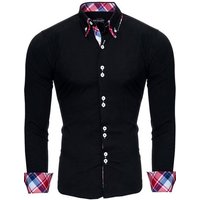 Reslad Langarmhemd Reslad Herren Hemd Button-Down Slim Fit Kontrast Langarmhemd RS-7015 Doppelkragen Kontrast Karo Muster Hemden von Reslad