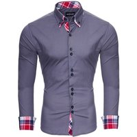 Reslad Langarmhemd Reslad Herren Hemd Button-Down Slim Fit Kontrast Langarmhemd RS-7015 Doppelkragen Kontrast Karo Muster Hemden von Reslad