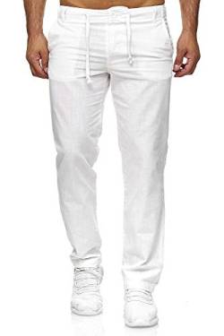 Reslad Leinenhose Männer Chino Herren-Hose lockere Sommer Stoffhose Freizeithose aus bequemer Baumwolle lang RS-3000 Weiß M von Reslad