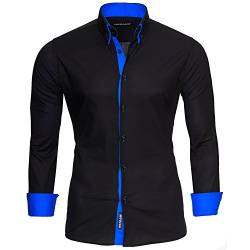 Reslad Männer Hemd bügelleicht Slim Fit Freizeit-Hemden Business Herren Kontrast buntes Langarmhemd RS-7050 Schwarz Blau Gr M von Reslad