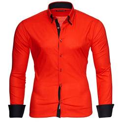 Reslad Männer Hemd bügelleicht Slim Fit Freizeithemden Business Herren Kontrast buntes Langarmhemd RS-7050 Rot Schwarz Gr M von Reslad