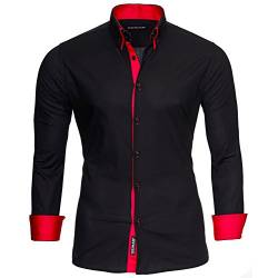 Reslad Männer Hemd bügelleicht Slim Fit Freizeithemden Business Herren Kontrast buntes Langarmhemd RS-7050 Schwarz Rot Gr XL von Reslad