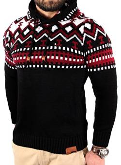 Reslad Norweger Pullover Herren Winterpullover Kapuzenpullover | Strickpullover für Männer RS-3013 (2XL, Schwarz-Rot) von Reslad