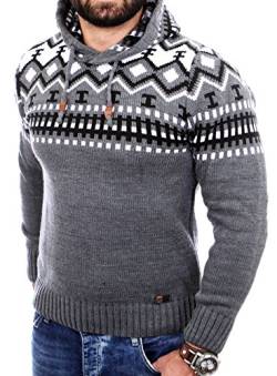 Reslad Norweger Pullover Herren Winterpullover Kapuzenpullover | Strickpullover für Männer RS-3013 (3XL, Anthrazit) von Reslad