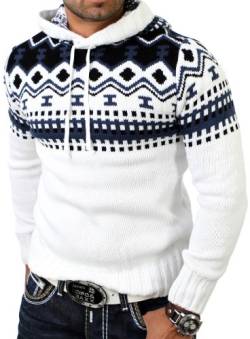 Reslad Norweger Pullover Herren Winterpullover Kapuzenpullover | Strickpullover für Männer RS-3013 (3XL, Weiß) von Reslad
