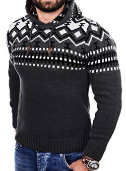Reslad Norweger Pullover Herren Winterpullover Kapuzenpullover | Strickpullover für Männer RS-3013 (L, Dunkelgrau) von Reslad