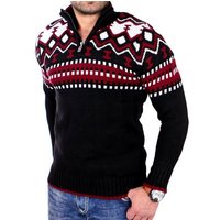 Reslad Strickpullover Reslad Herren Strickpullover Crewneck Zipper Norweger Pullover RS-3110 (1-tlg) Strickpullover Männer Norwegermuster Troyer von Reslad