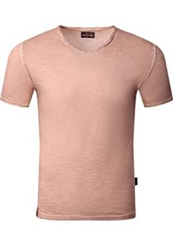 Reslad T-Shirt Herren V-Auschnitt verwaschene Baumwolle Vintage Optik Sommer V-Neck Shirt Männer RS-5041 Camel-Braun S von Reslad