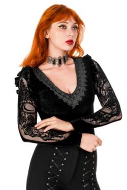 Restyle Clothing Cathedralis Bodysuit - Kathedralenmuster auf dem Rücken Schwarzer Bodysuit aus Samt für Frauen von Restyle Clothing