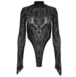 Restyle Clothing Femme Fatal Samt Damast Muster Gotic Bodysuit für Frauen, Schwarz , XS/S von Restyle Clothing