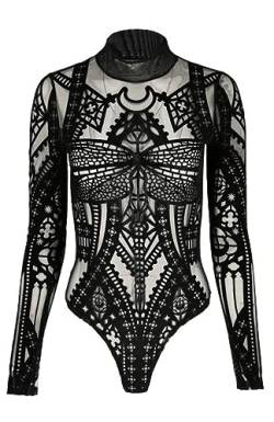 Restyle Clothing Moths Contour Damen Body Gothic Okkulte Hexe Schwarz Langarm Top Samt Mesh Body, Schwarz, 46 von Restyle Clothing