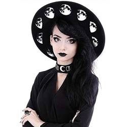 Restyle Moon Phases Gothic Fashion Schwarz Übergroßer Hexig Wolle Hut mit Breiter Krempe für Frauen von Restyle