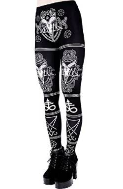 Restyle Satanic Occult Symbols Punk Ram Skull Pentagram High Waist Goth Leggings - Black (L - UK 12) von Restyle