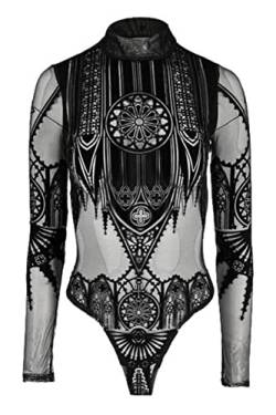 Restyle Umgekehrter Gotische Bodysuit aus Mesh-Samt mit Kathedrale Schwarzer Transparenter Kontrast Sexy, Schwarz, 3XL von Restyle