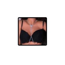 Resweky Boho Butterfly Harness Bra Kette Silber Kristall Party Bauch Brust Körper Kette Strand Bikini Körperschmuck für Frauen und Mädchen, L, Alloy, Nein von Resweky