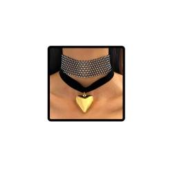 Resweky Boho Erklärung Layered Choker Halsketten Schwarz Punk Kristall Herz Chunky Gestrickte Halskette Samt Kragen Halskette Schmuck Zubehör für Frauen Mädchen von Resweky