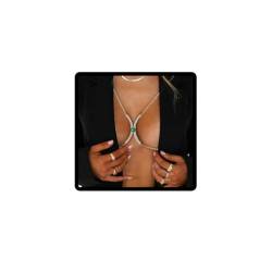 Resweky Boho Strass Harness BH Kette Silber Kristall Party Bauch Brust Körper Kette Strand Bikini Körperschmuck für Frauen Mädchen, L, Alloy, Nein von Resweky