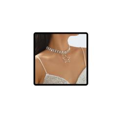 Resweky Fashion Crystal Choker Halskette Silber Star Collar Halskette Zarter Hals Schmuck verstellbar für Frauen und Mädchen, free size, Metall, Nicht zutreffend von Resweky