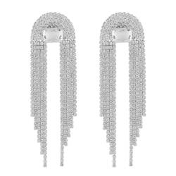 Resweky Fashion Tassel Stud Ohrringe Silber Kristall Ohrringe Statement Sparkly Pendle Ohrringe Schmuck für Frauen Mädchen, L, Metall, pearl von Resweky