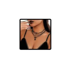 Resweky Gothic Layered Choker Halskette Black Coll Star Pendant Halskette Boho 4 Schichten Halskette Schmuck Kette für Frauen Mädchen, free size, Metall, Nicht zutreffend von Resweky