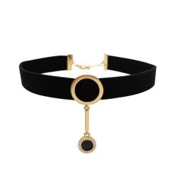 Resweky Mode Samt Kristall Choker Halsketten Gold Kreis Anhänger Halskette Einfache Samt Schlüsselbeine Choker Geschenke Für Frauen Mädchen, free size, Metall, Nicht zutreffend von Resweky