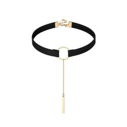 Resweky Vintage Knit Samt Choker Halsketten Schwarz Bar Handgemachte Halskette Anhänger Kreis Einfache Schlüsselbeine Choker Geschenke für Frauen Mädchen, free size, Metall, Nicht zutreffend von Resweky