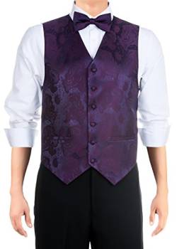 Retreez Herren Paisley Strukturierte gewebte Weste mit Krawatte, Fliege, 3-teiliges Geschenkset - Violett - Medium von Retreez