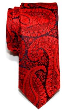 Retreez Herren Schmale Gewebte Krawatte Paisley Kunst Muster 5 cm - rot auf marineblau von Retreez