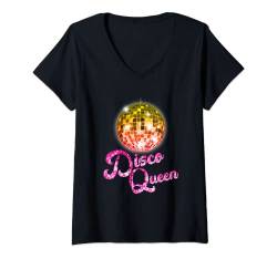 Damen Disco Queen - Party Girl - 90er Jahre 80er Frauen Damen T-Shirt mit V-Ausschnitt von Retro 80s 90s Vaporwave Synthwave