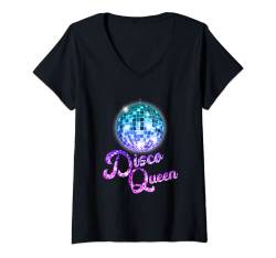 Damen Disco Queen - Party Girl - 90er Jahre 80er Motto T-Shirt mit V-Ausschnitt von Retro 80s 90s Vaporwave Synthwave