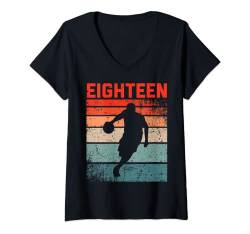 Damen 18. Geburtstag Retro Basketball 18 Jahre alt Junge Mädchen T-Shirt mit V-Ausschnitt von Retro Basketball Player Birthday Designs